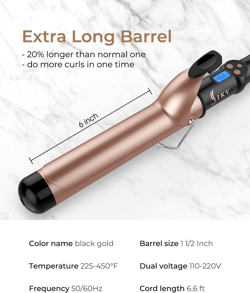 IKV 1 1/2 inch Extra Long Barrel Curling Iron, 1.5 Inch Large Barrel for Long Hair Ceramic Tourmaline - Image 5